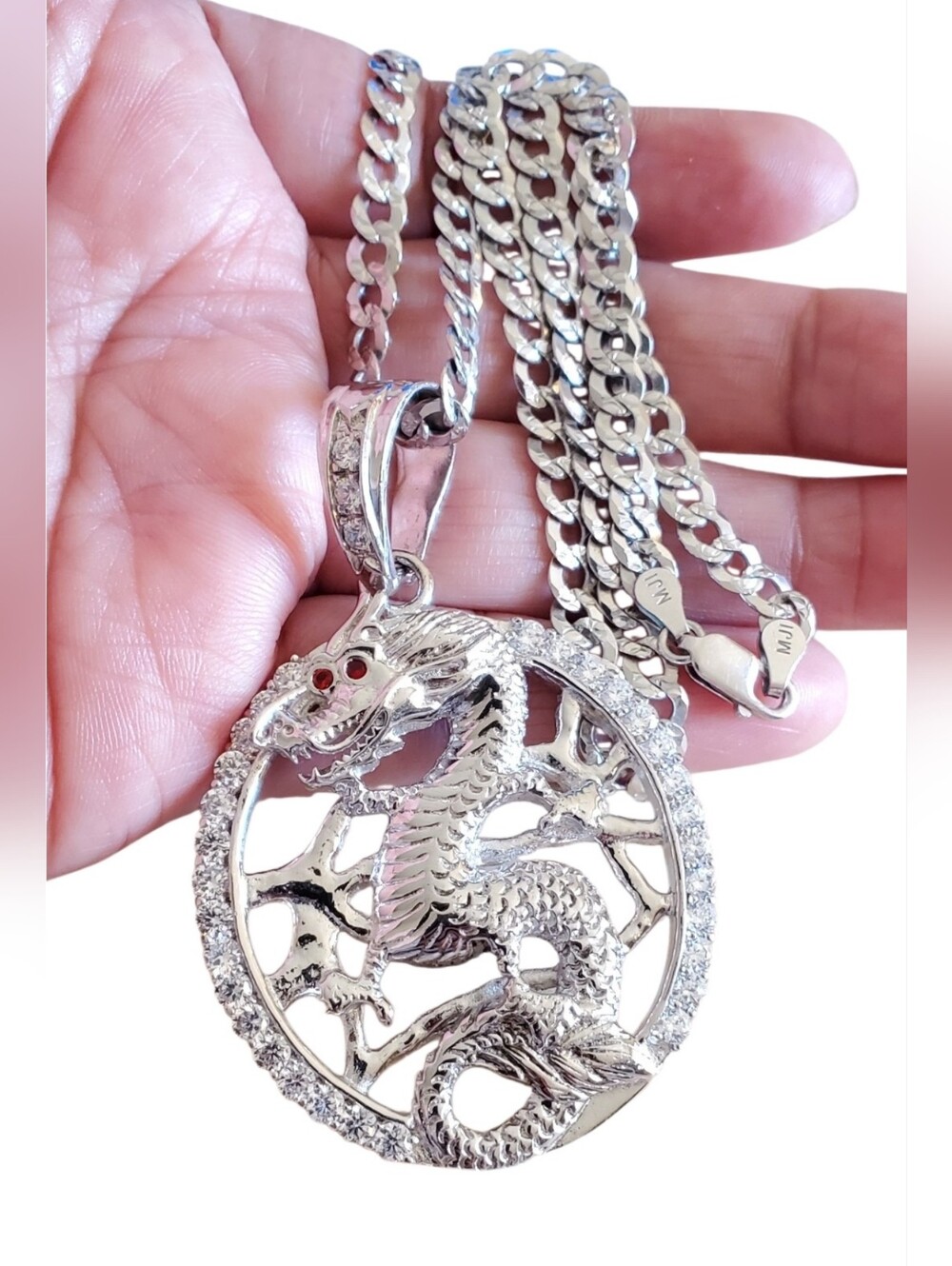 Vtg. Sterling Silver Italy 925 Dragon Medallion Pendant Necklace by MJI